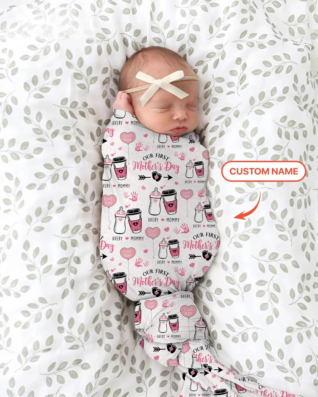 Custom Name First Mother's Day Drink bamboo swaddle blanket