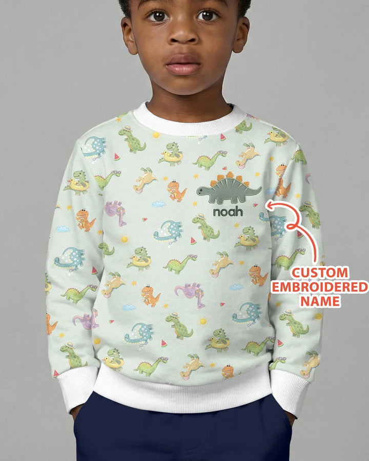 Custom Embroidered Name Summer Dinosaur Bamboo Crewneck Sweatshirt