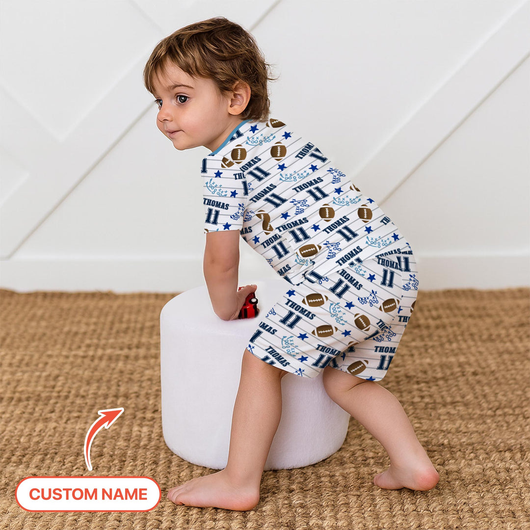 Custom Name Football Time Two Piece Short Sleeve Shorts Pajama Set