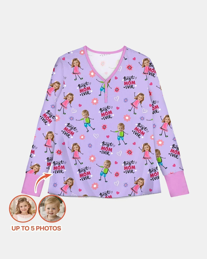 Custom Photo "Best Mom Ever" Doodle Bamboo Women Pajama Set