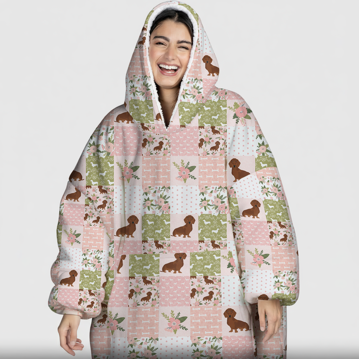 Floral Dachshund Grace Blanket Hoodie