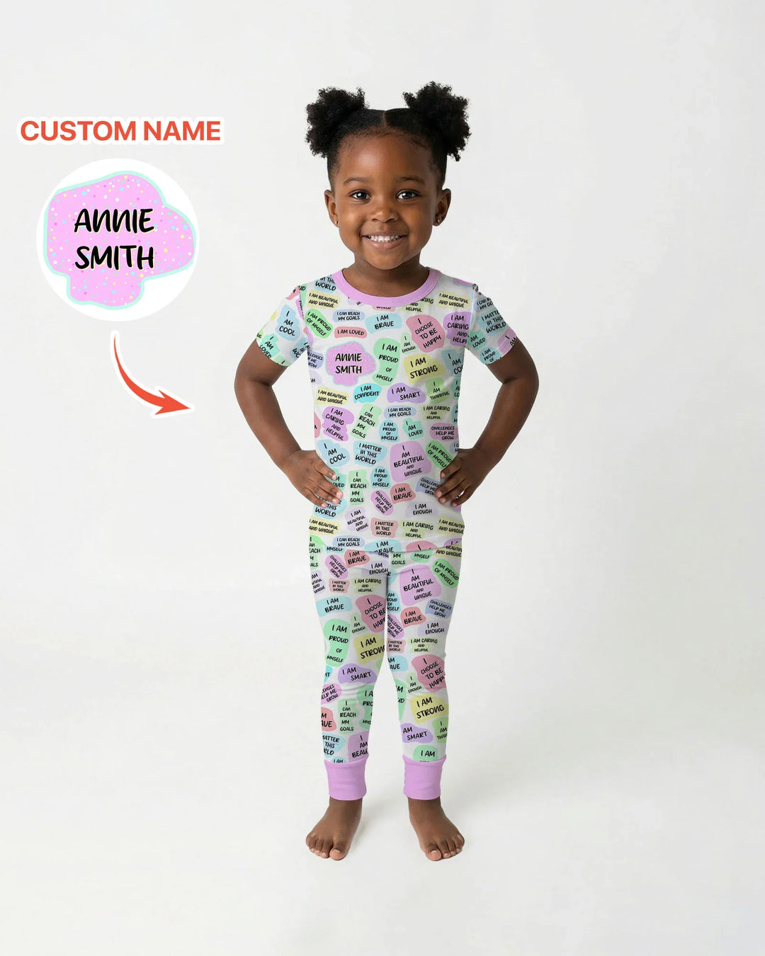 Conjunto de Pijama de Dos Piezas de Bambú de Manga Corta con Afirmaciones Diarias para Mamá y Bebé
