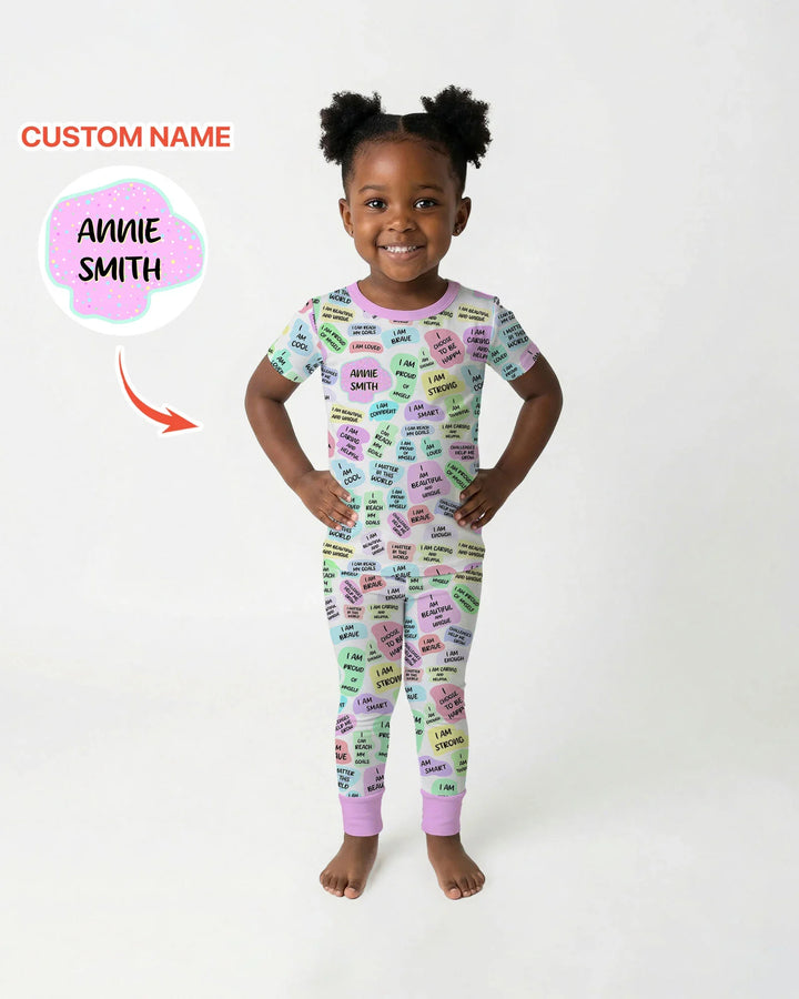Conjunto de Pijama de Dos Piezas de Bambú de Manga Corta con Afirmaciones Diarias para Mamá y Bebé