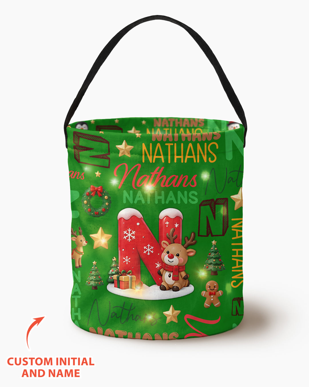 Personalized Christmas Initial Name Led Light Bucket Bag