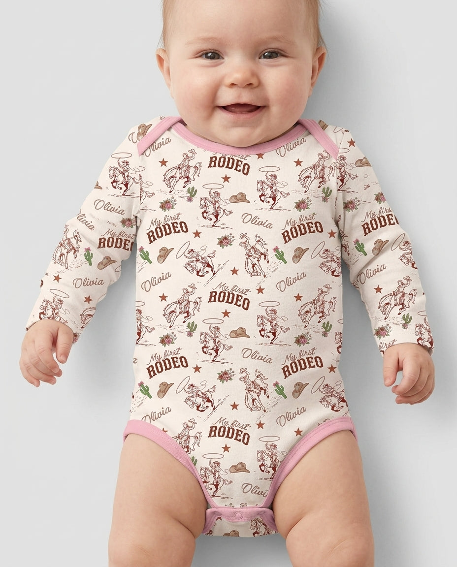 Custom Name First Rodeo Family Matching Bamboo Bodysuit