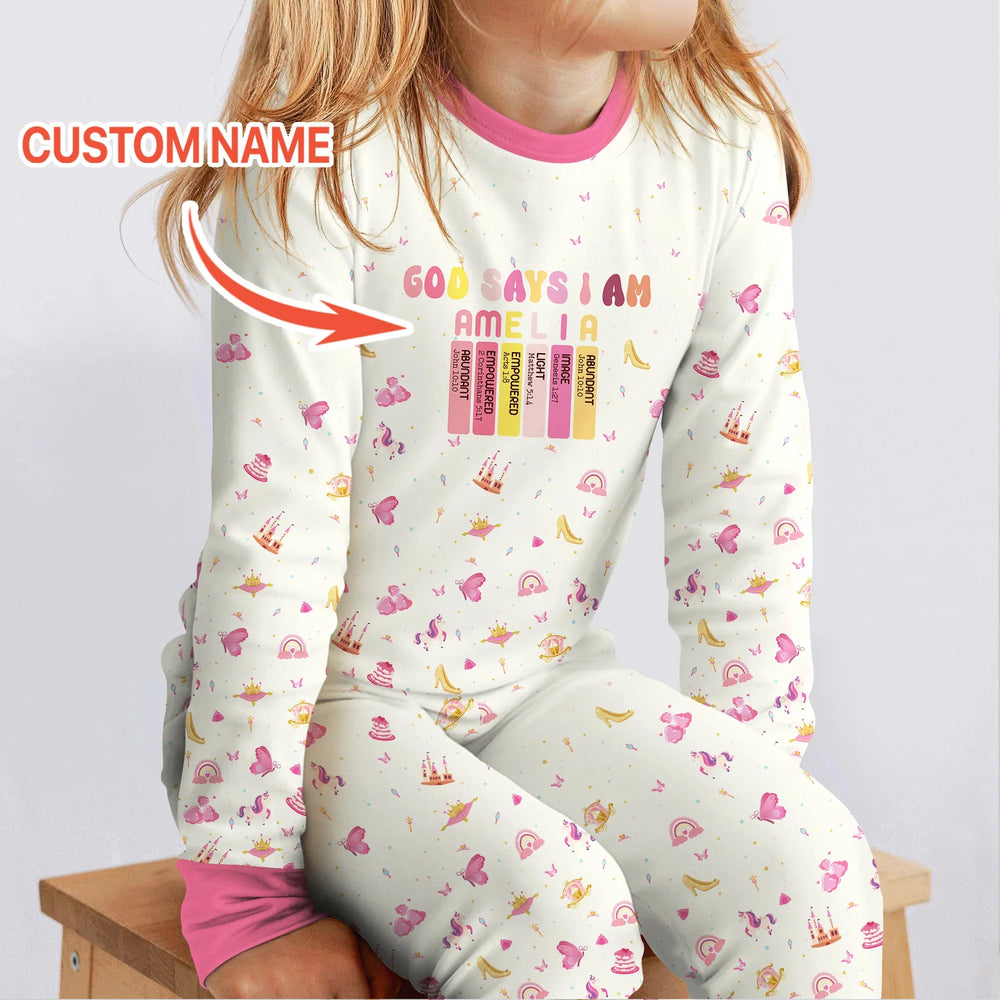 God Says I Am Name Letter In Bible Two Piece Long Sleeve Pajama Set , God Says I Am Name Letter In Bible Two Piece Long Sleeve Pajama Set - 12-18M