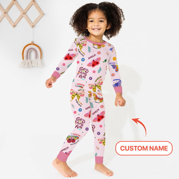 Custom Name God says I am Butterfly Two Piece Long Sleeve Pajama Set