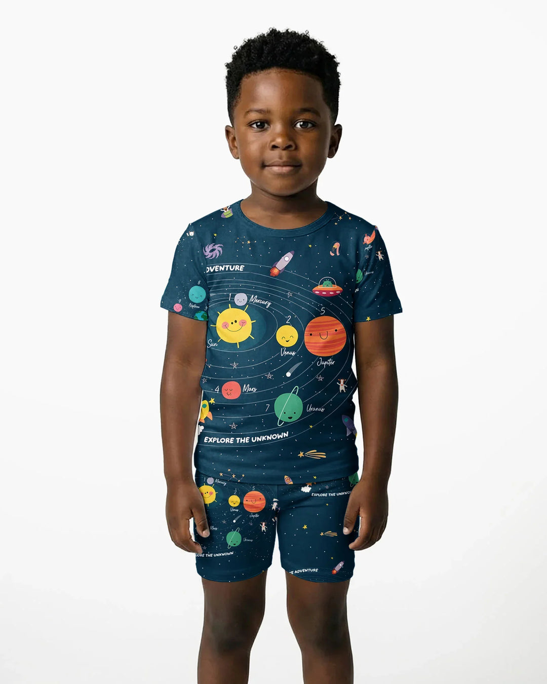 Solar System Explorers Bamboo Two Piece Short Sleeve Shorts Pajama Set