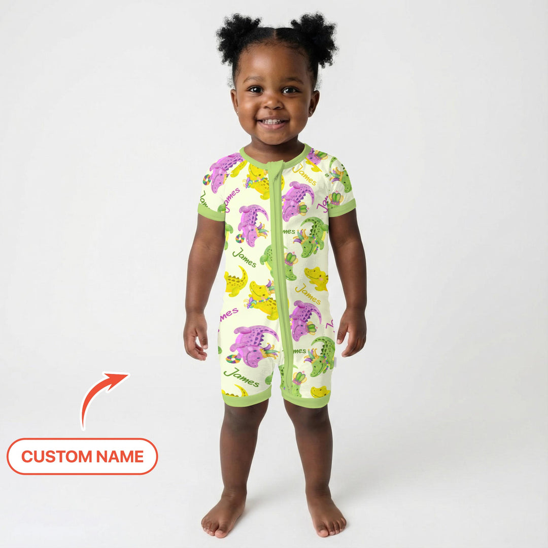 Custom Name Mardi Gras Alligator Shorty Zippy