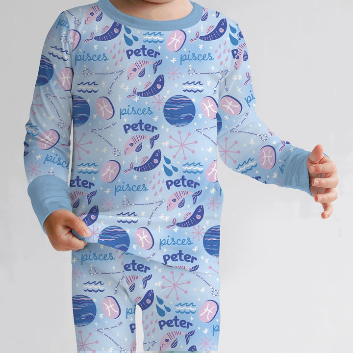 Custom Name Zodiac Pisces Two Piece Long Sleeve Pajama Set