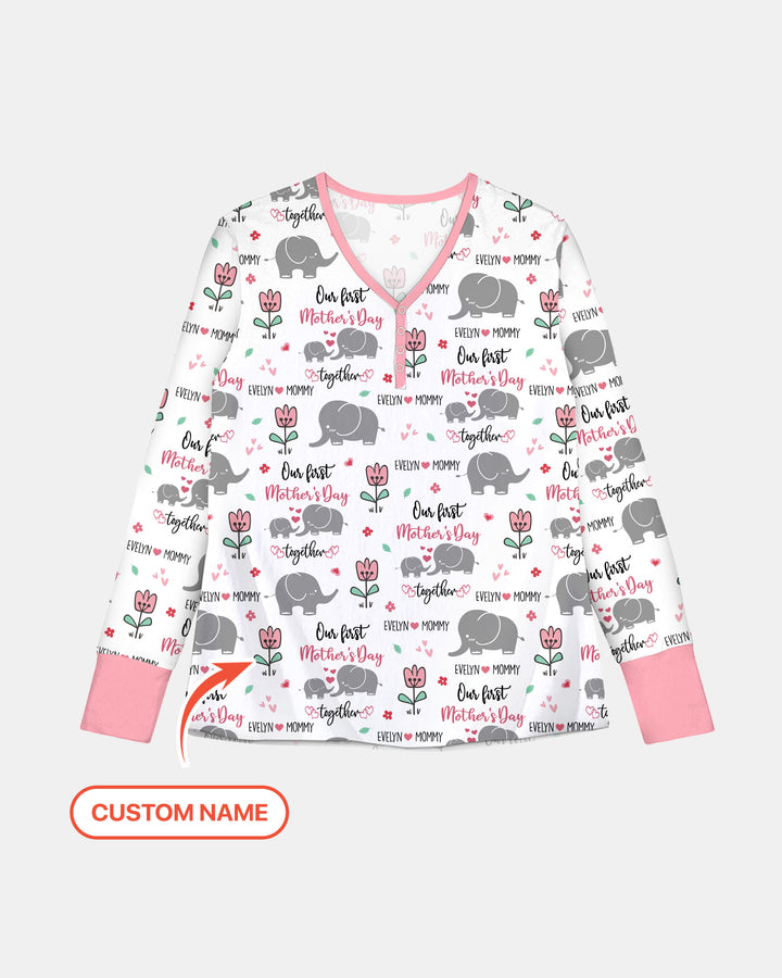 Custom Name Elephant Our First Mother's Day Women Pajama Set