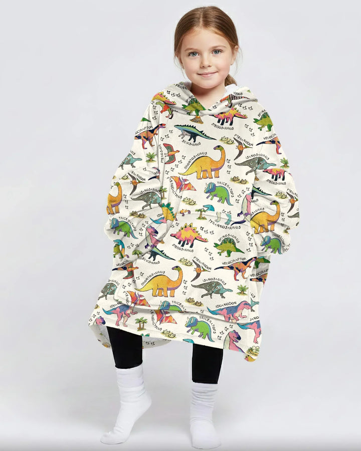 All The Dino Types Wearable Bamboo Blanket Hoodie