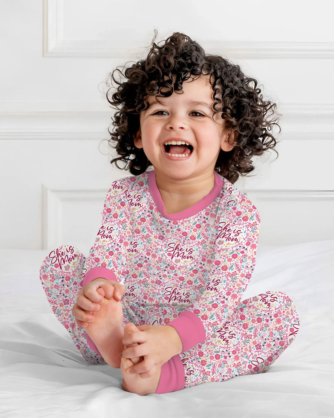 Pijama de dos piezas de manga larga de bambú floral She Is Mom