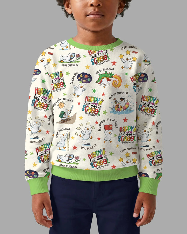 Sudadera de bambú con cuello redondo y el texto "Silly Goose Happy Last Day of School"