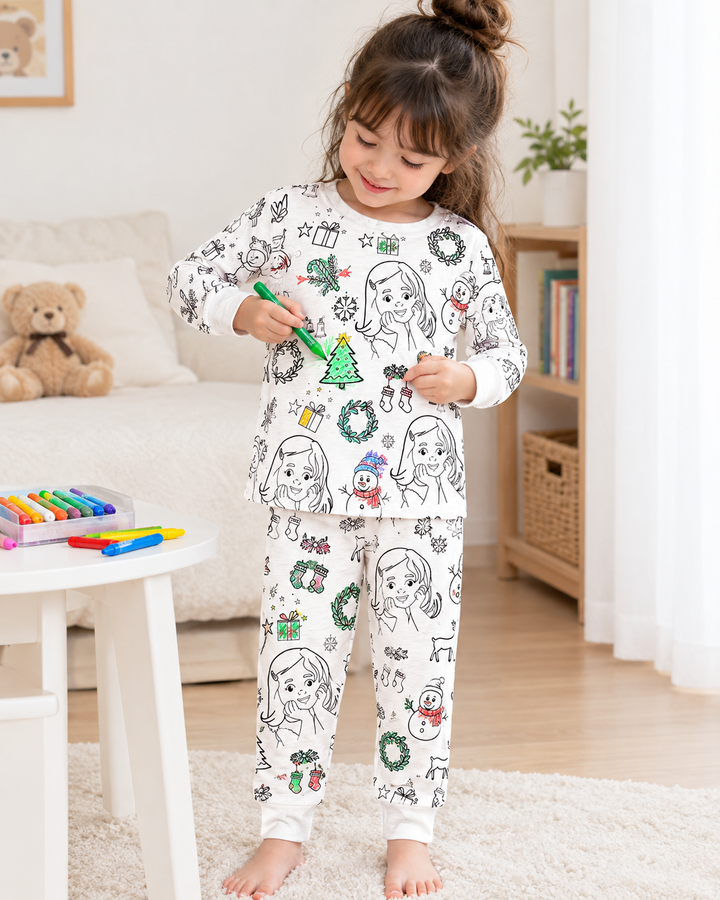 Christmas custom photo Colorable Bamboo Two Piece Pajama Set