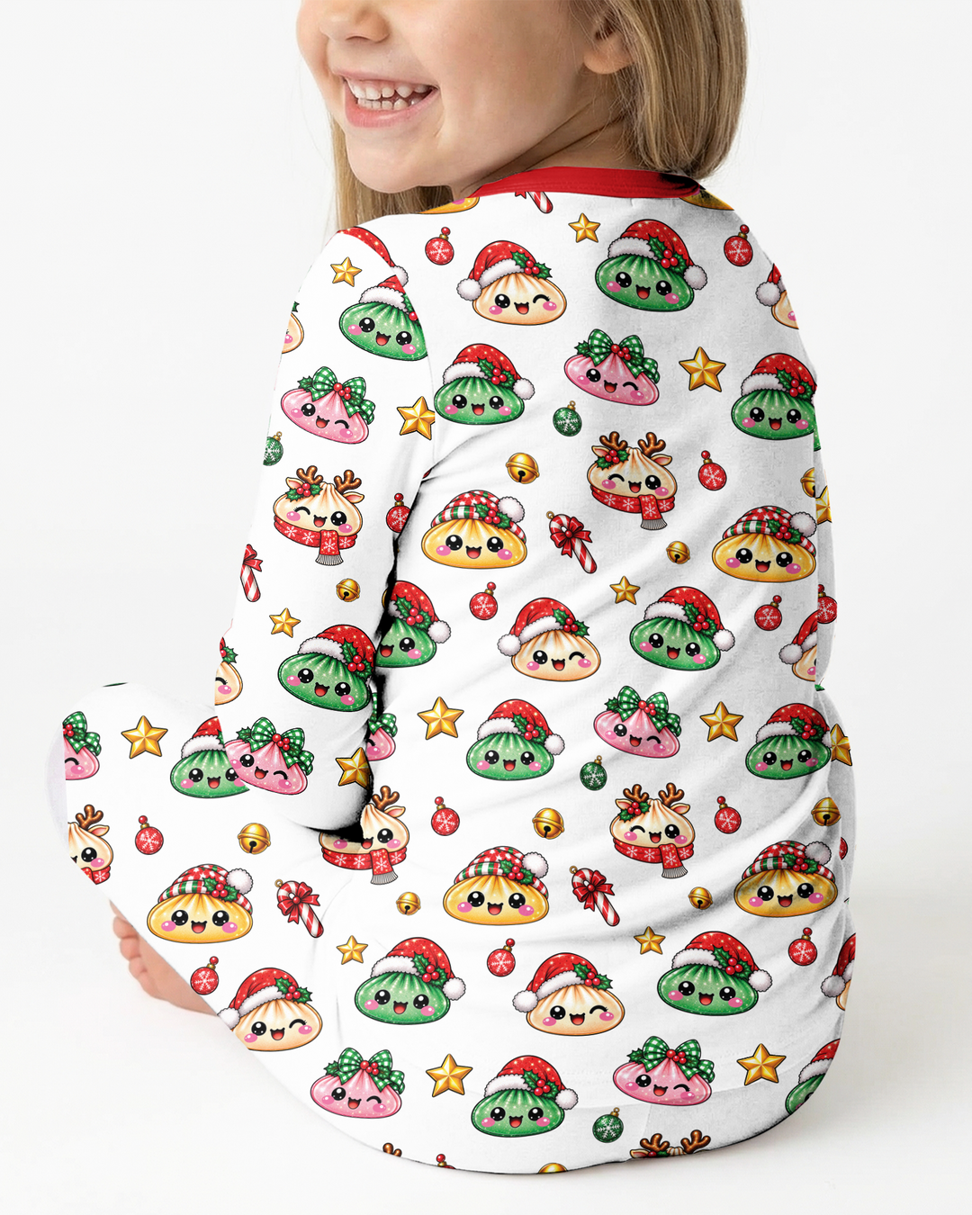 Custom Name Christmas Dumpling The Bow Bamboo Two Piece Long Sleeve Pajama Set