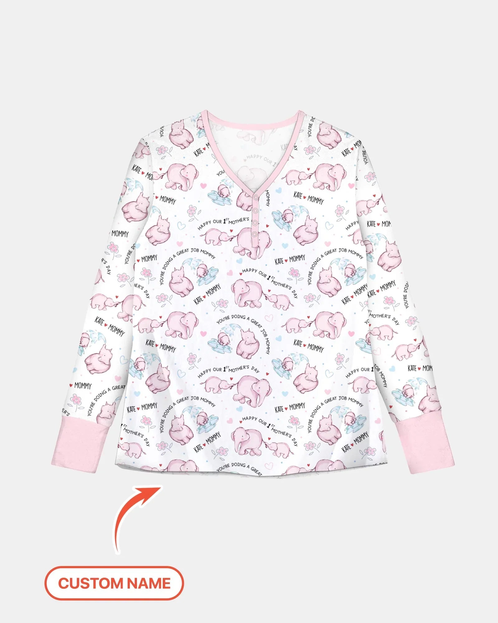 Custom Name Mother & Baby Elephant Women Pajama Set