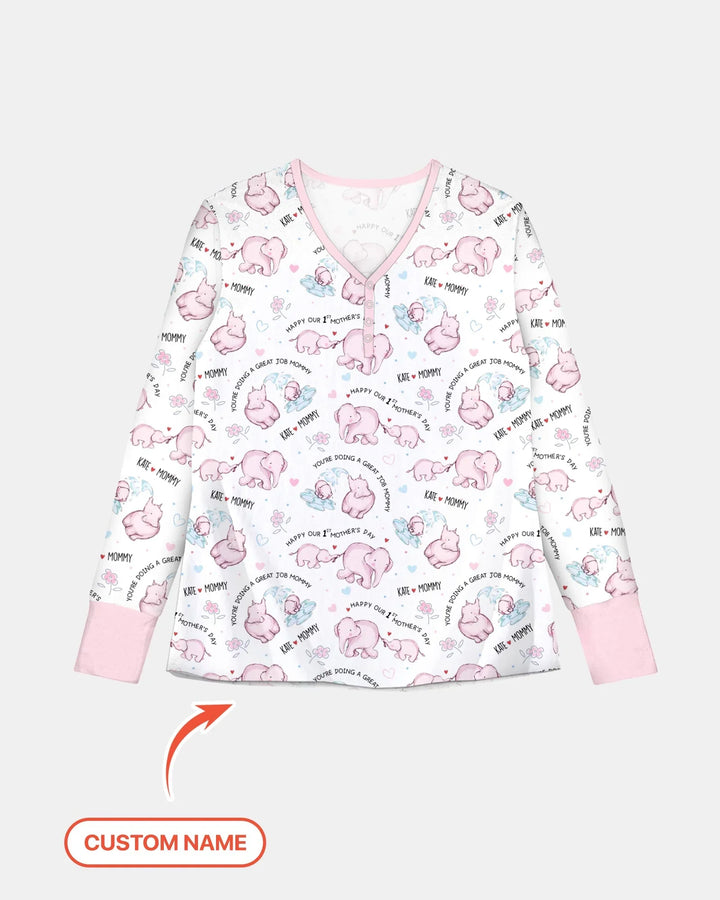 Custom Name Mother & Baby Elephant Women Pajama Set