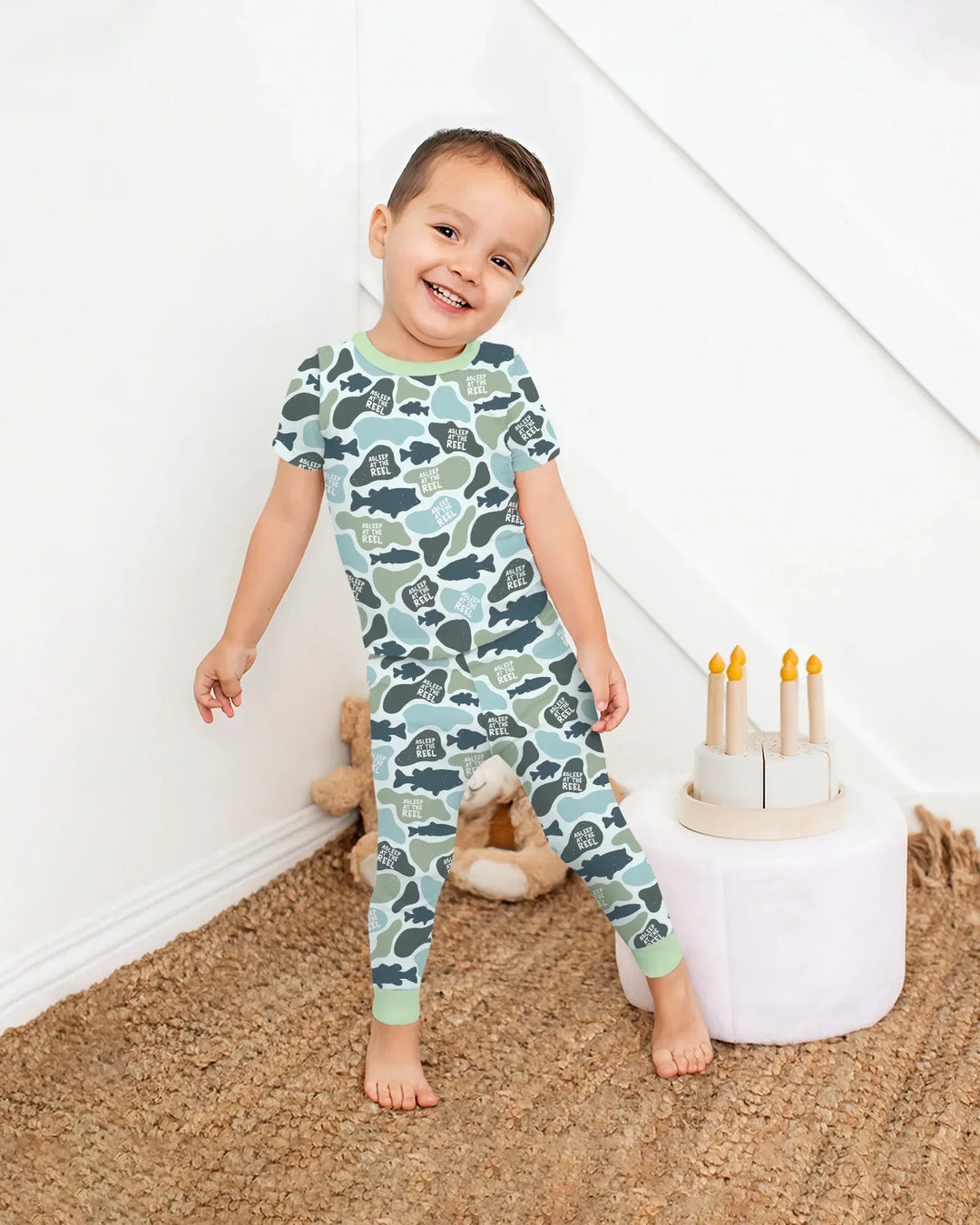 Asleep At The Reel Matching Daddy & Me Two Piece Short Sleeve Pajama Set