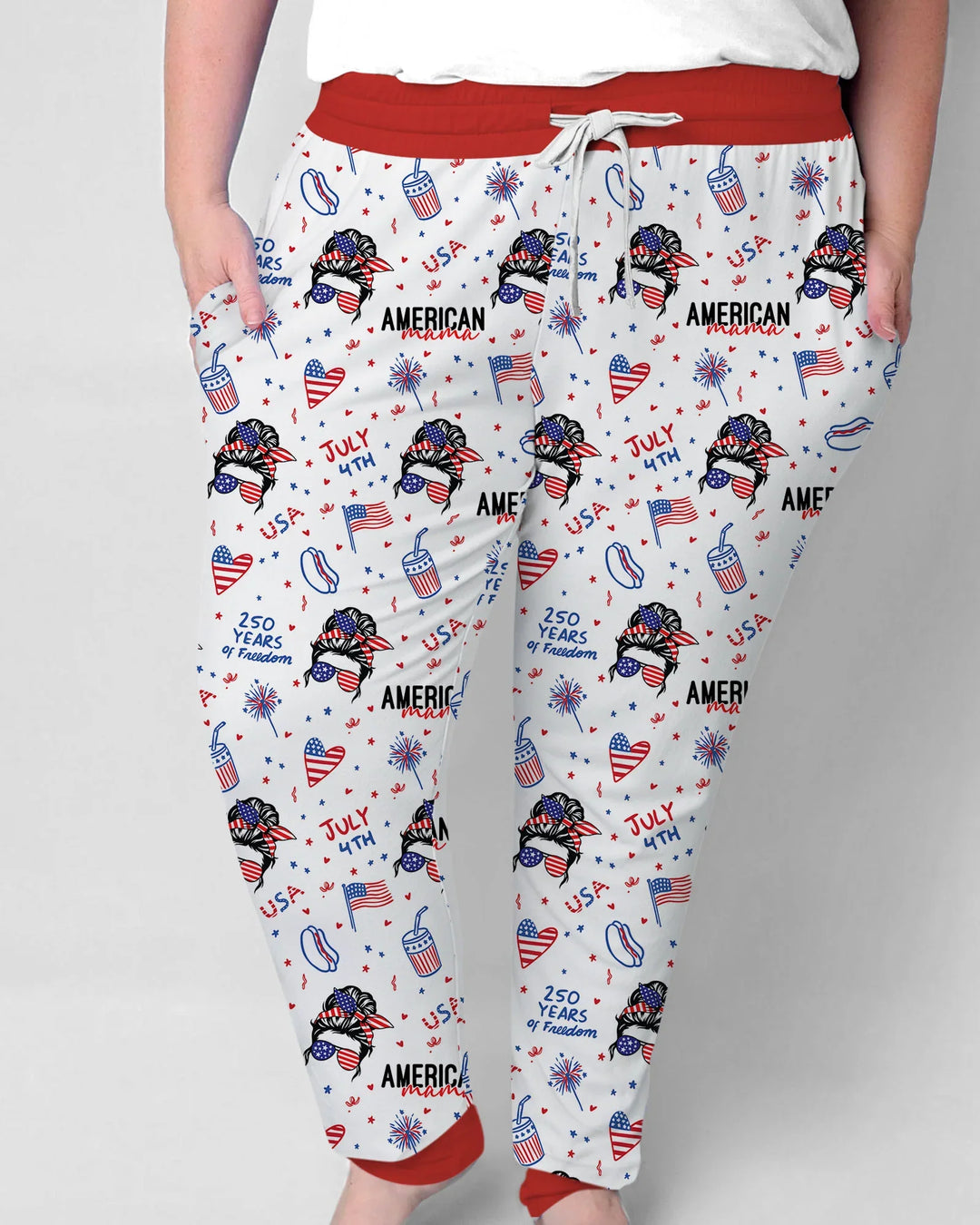 Doodle American Flag Glasses Family Matching Bamboo Women Pajama Set