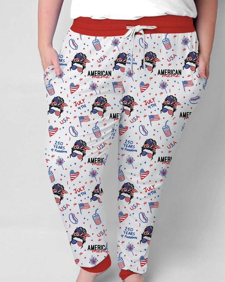 Doodle American Flag Glasses Family Matching Bamboo Women Pajama Set
