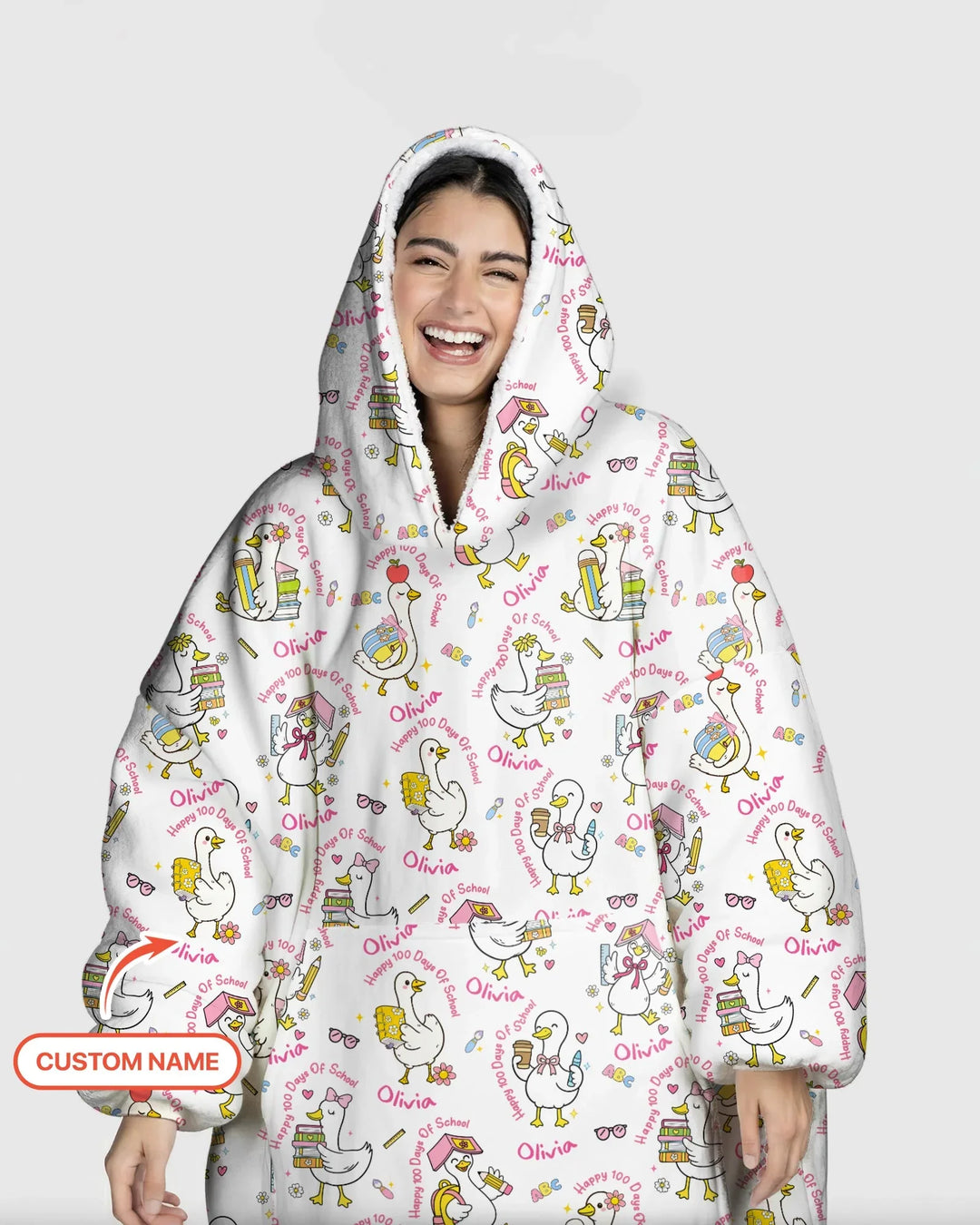 Custom Name Goose Happy 100 Days Of School Blanket Hoodie