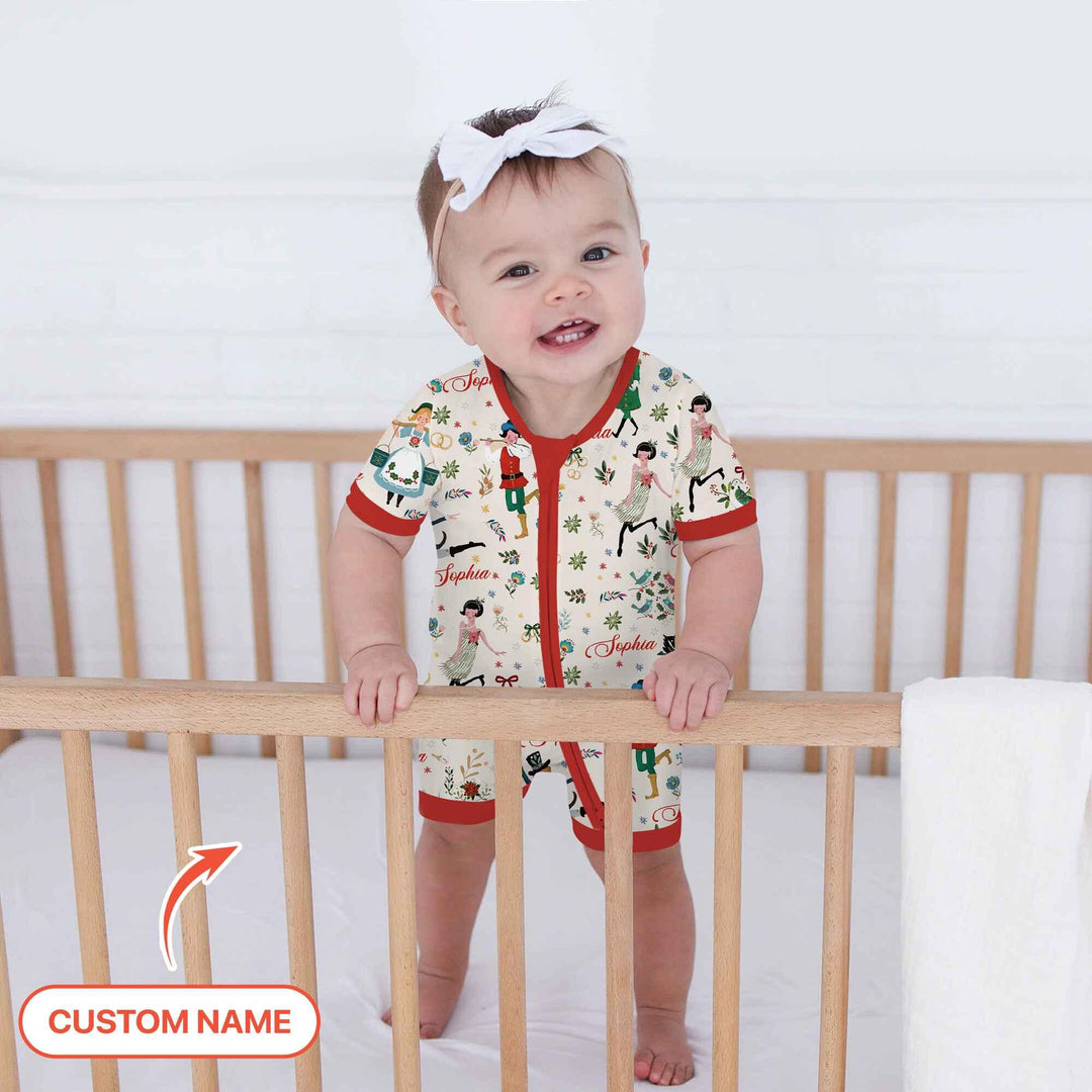 12 Days Of Christmas Custom Name Shorty Zippy , 12 Days Of Christmas Custom Name Shorty Zippy - 0-3M / Girl