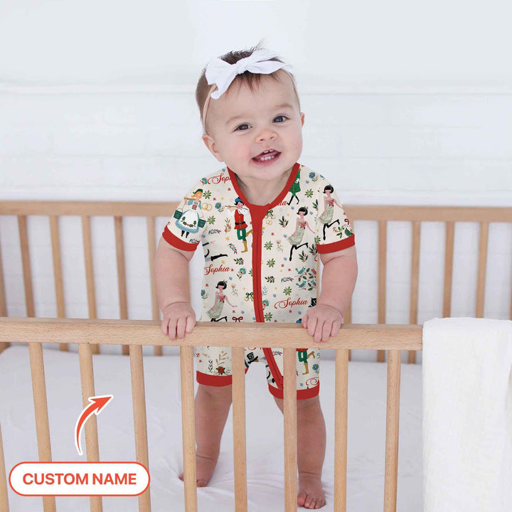 12 Days Of Christmas Custom Name Shorty Zippy , 12 Days Of Christmas Custom Name Shorty Zippy - 0-3M / Girl
