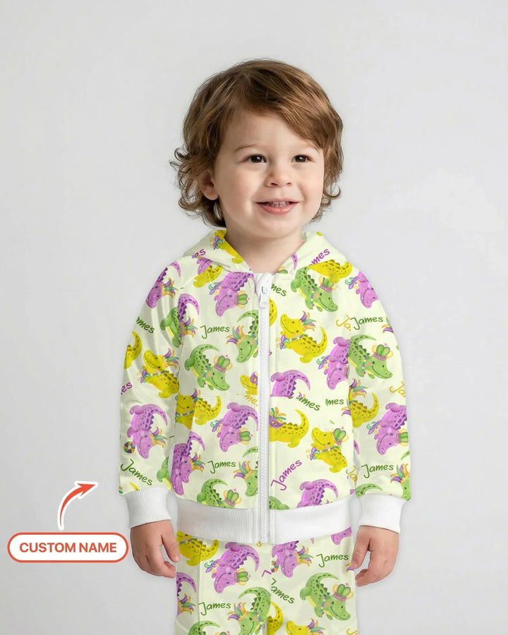 Custom Name Mardi Gras Alligator Bamboo Zip Hoodie