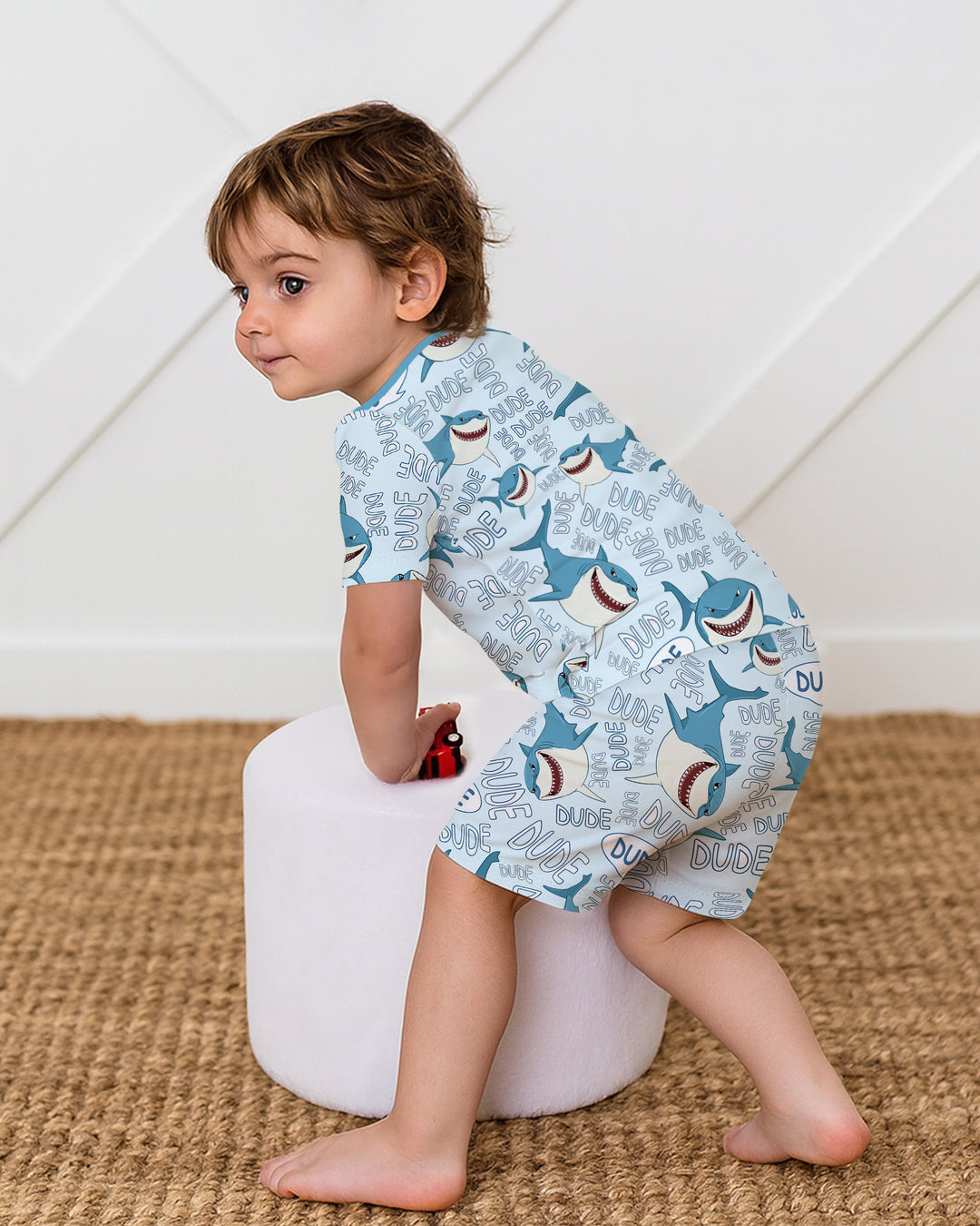Dude Shark Bamboo Two Piece Short Sleeve Shorts Pajama Set