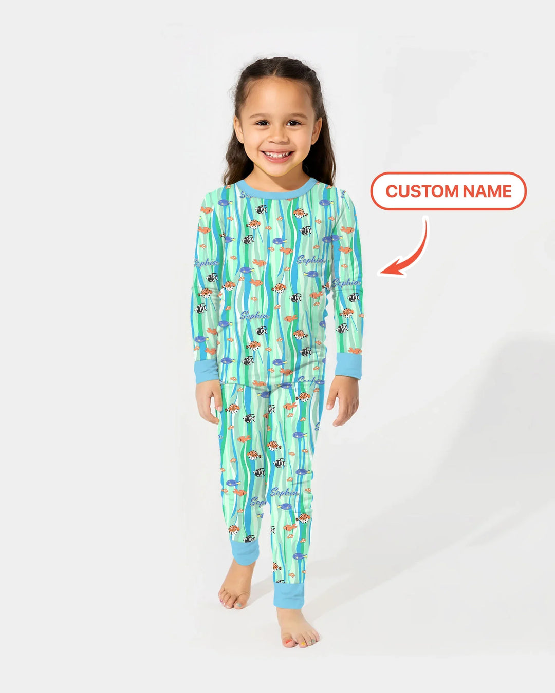 Custom Name Summer Beach Bamboo Two Piece Long Sleeve Pajama Set