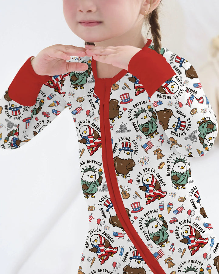 Happy 250th America Cute Patriotic Eagles Family Matching Bamboo Convertible Zippy