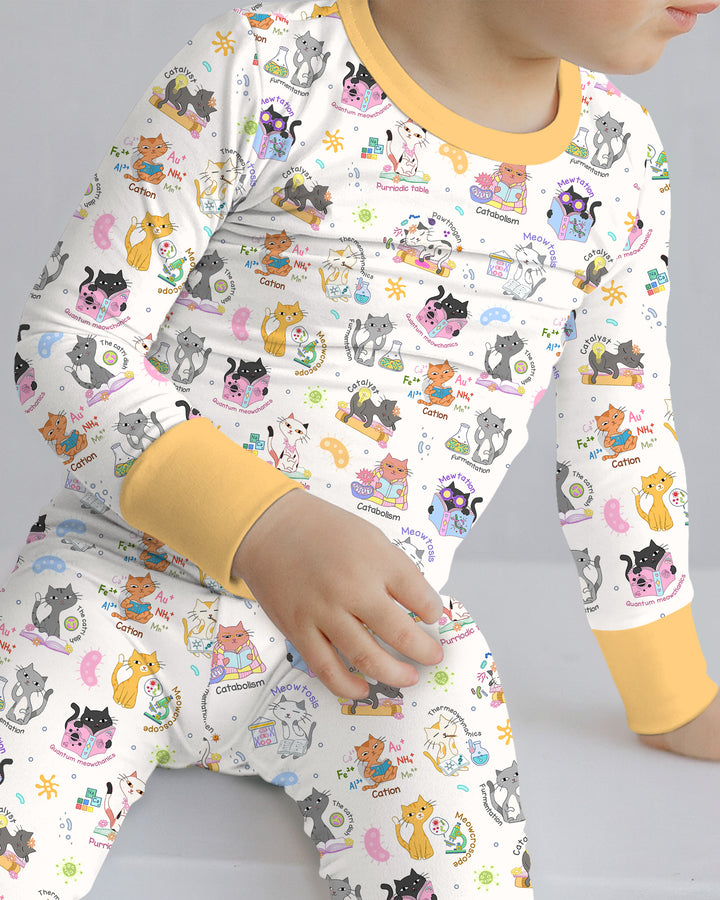 Funny Cat Love Scientist Bamboo Two Piece Long Sleeve Pajama Set