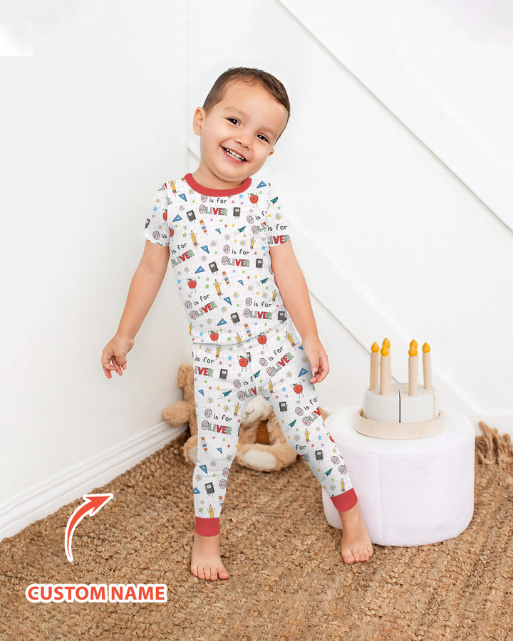 Conjunto de pijama de dos piezas de bambú de manga corta, plantilla personalizada