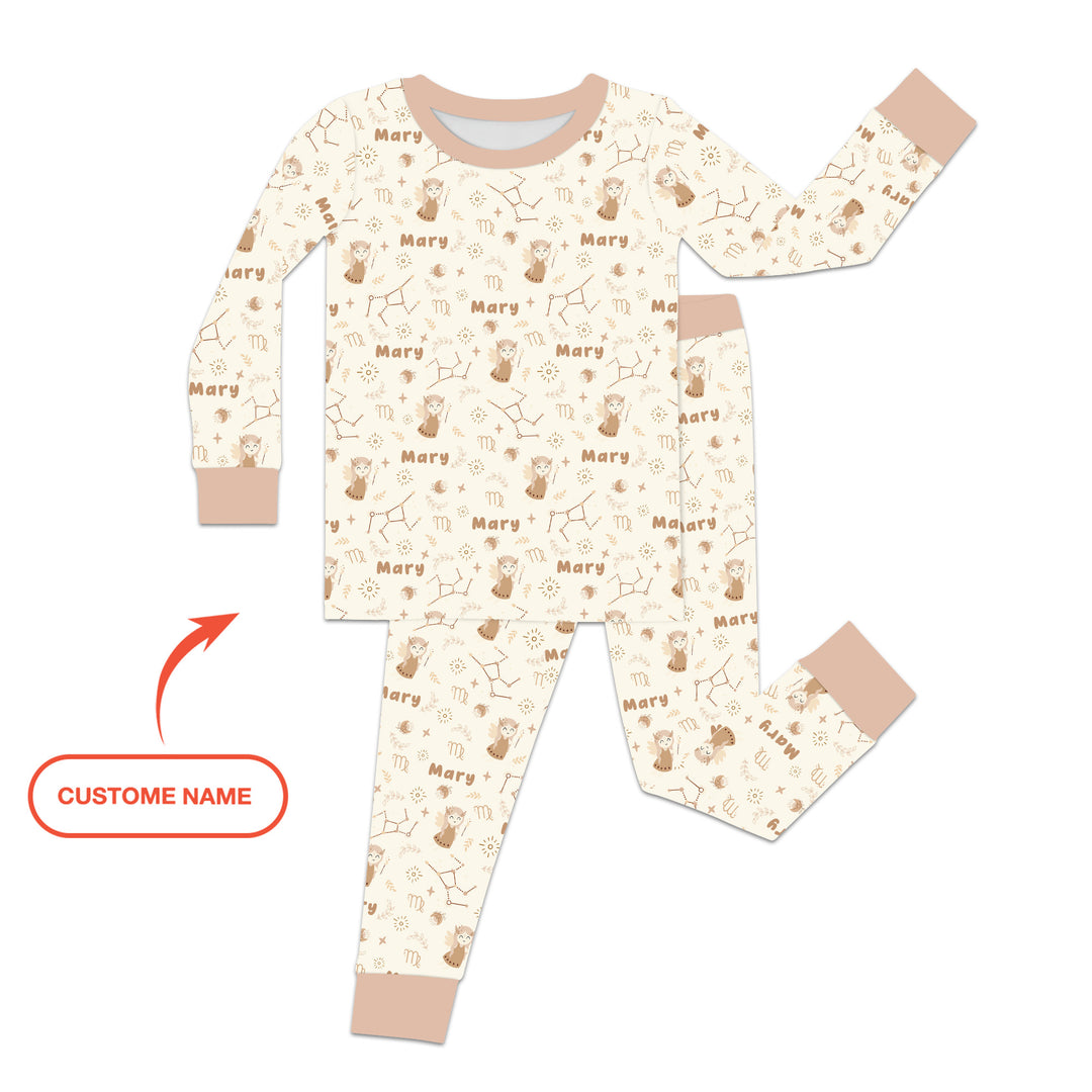 Bohemian Baby Zodiac Signs Custom Name Two Piece Long Sleeve Pajama Set