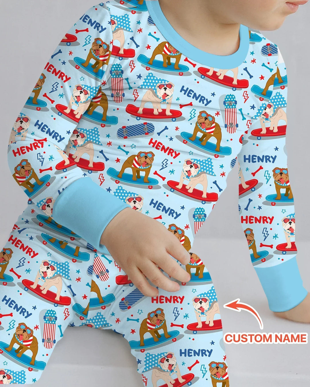 Personalized Patriotic Skate Pups Family Matching Two Piece Long Sleeve Pajama Set