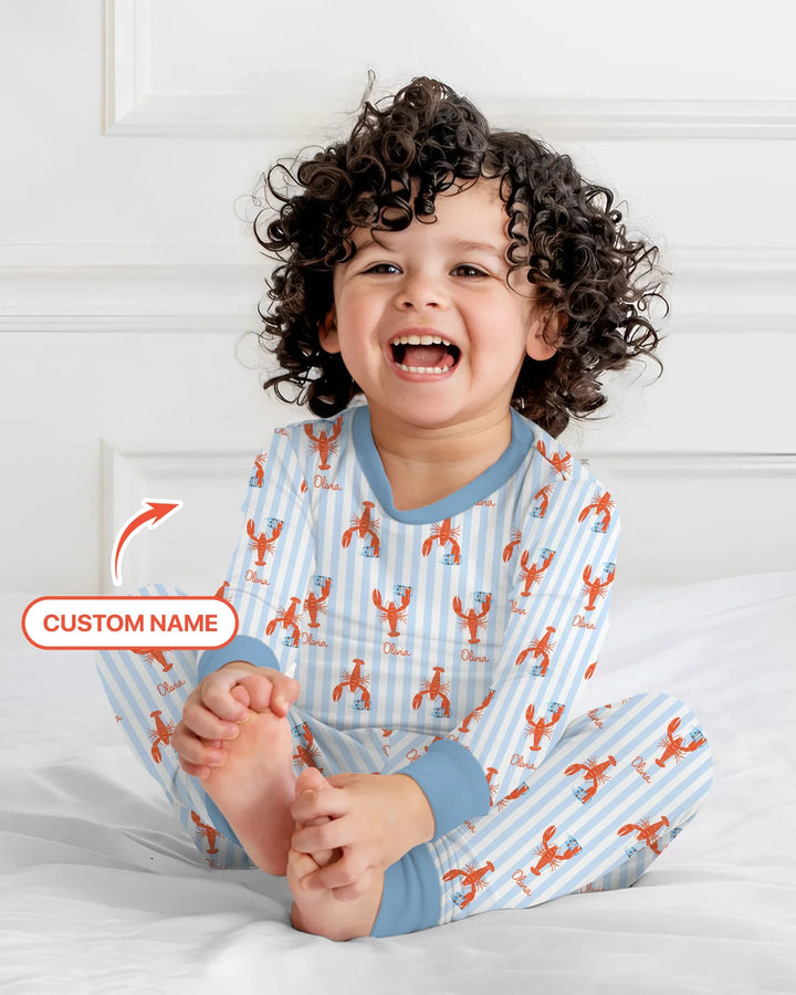 Conjunto de pijama de dos piezas de bambú de manga larga con nombre personalizado, diseño de cerveza y cangrejo de río
