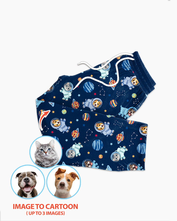 Astronaut Custom Pet Image Family Matching Bamboo Men's Pajama Set