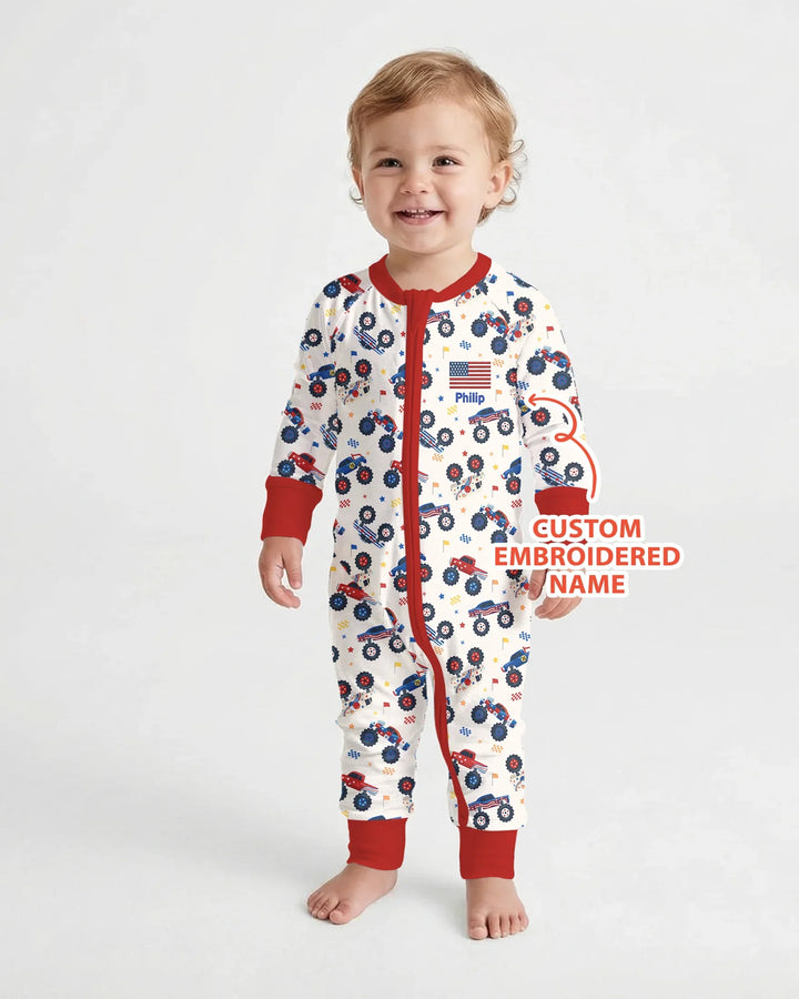 Custom Name Embroidered Red White & Truck Bamboo Convertible Zippy