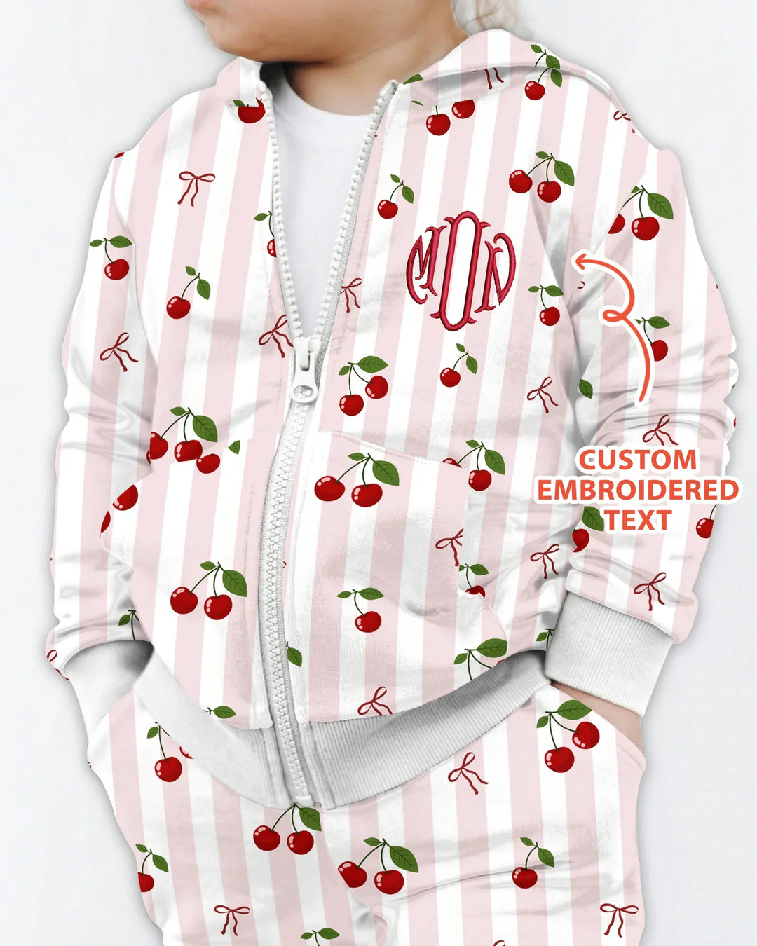 Personalized Embroidered Monogram Letter Cherry Bamboo Zip Hoodie