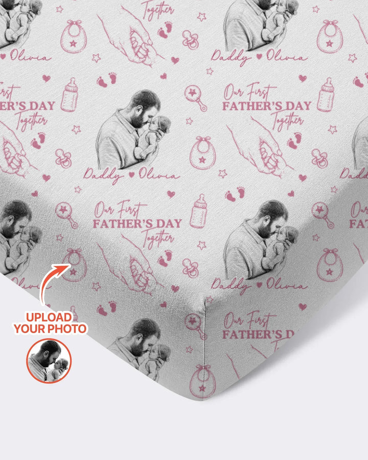 Custom Photo Our First Father's Day Together Bamboo Fitted Crib Sheet