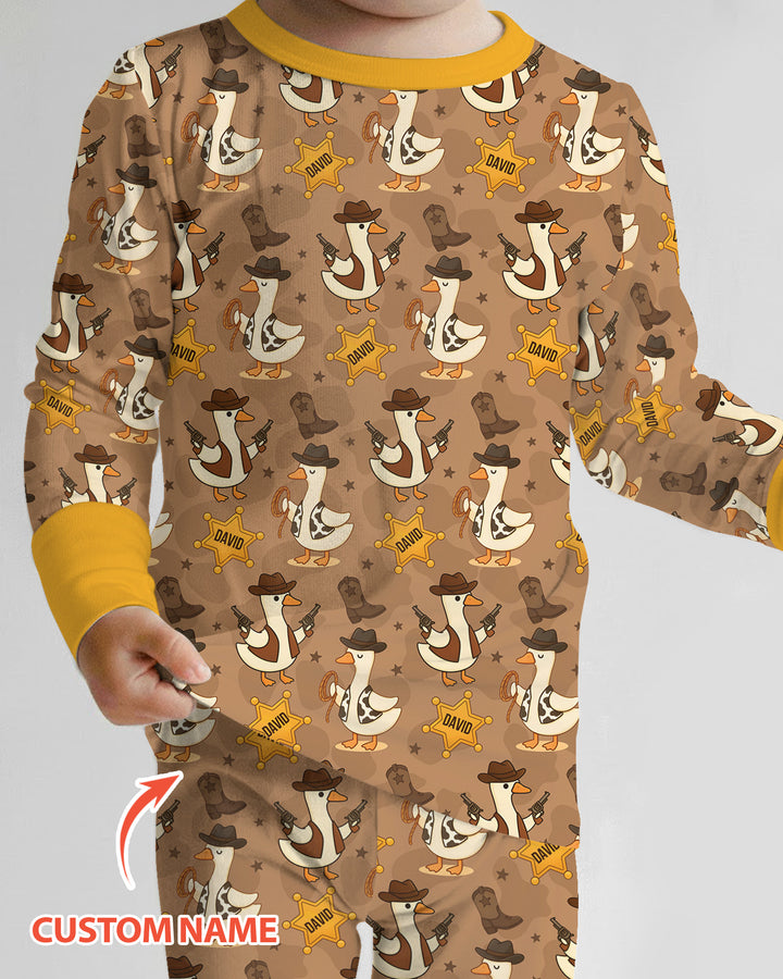 Custom Name Wild West Goose Bamboo Two Piece Long Sleeve Pajama Set