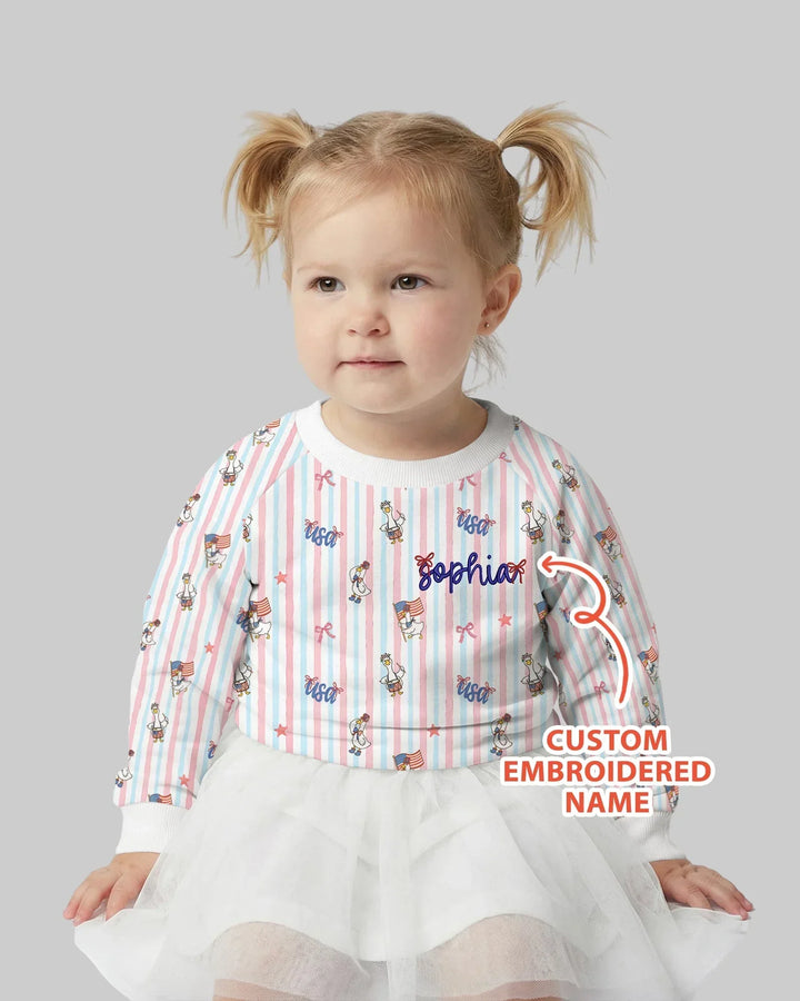 Personalized Cute Goose America 250 Embroidered Bamboo Crewneck Sweatshirt