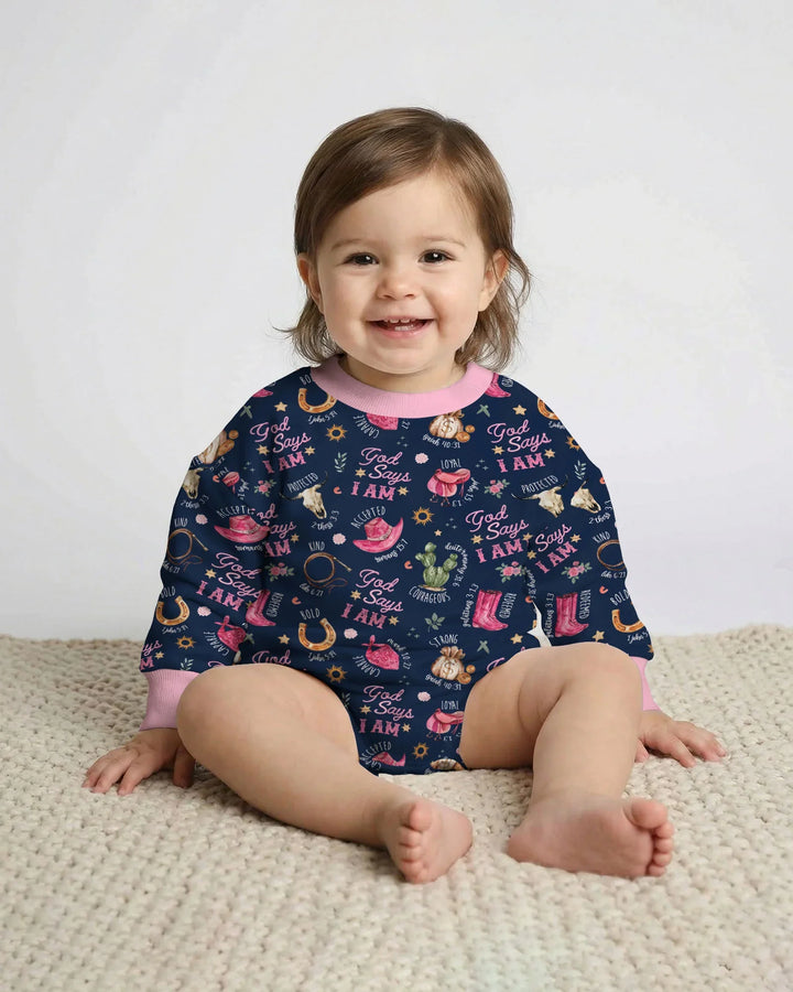God Says I Am Western Faith Bamboo Bubble Romper