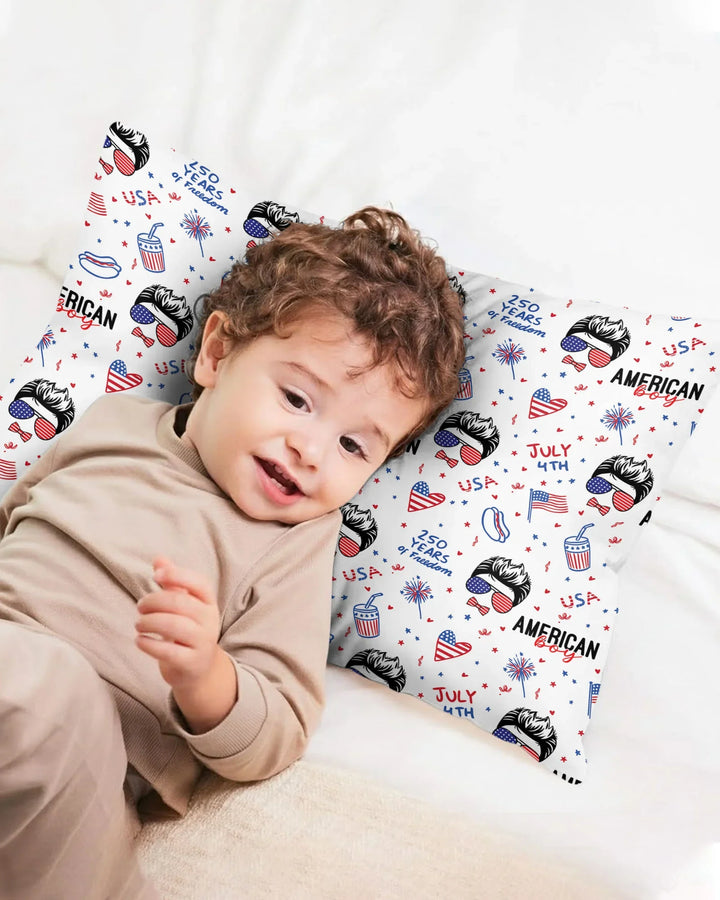 Doodle American Flag Glasses Family Matching Bamboo Pillow Case
