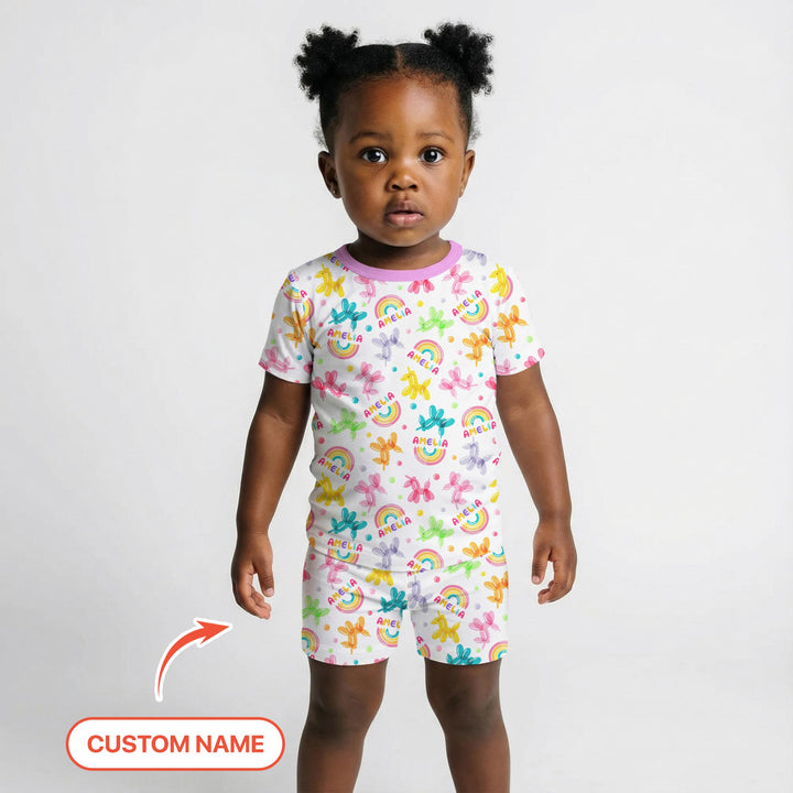 Sweet Balloon Dreams Custom Name Two Piece Short Sleeve Shorts Pajama Set
