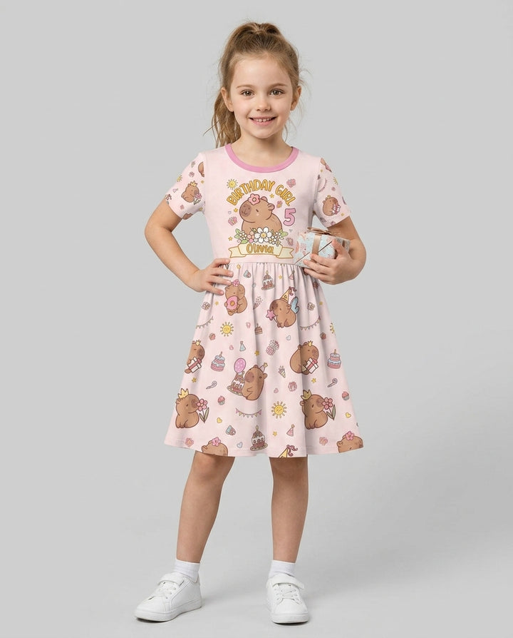 Personalized Capy Birthday Girl Bamboo Twirl Dress
