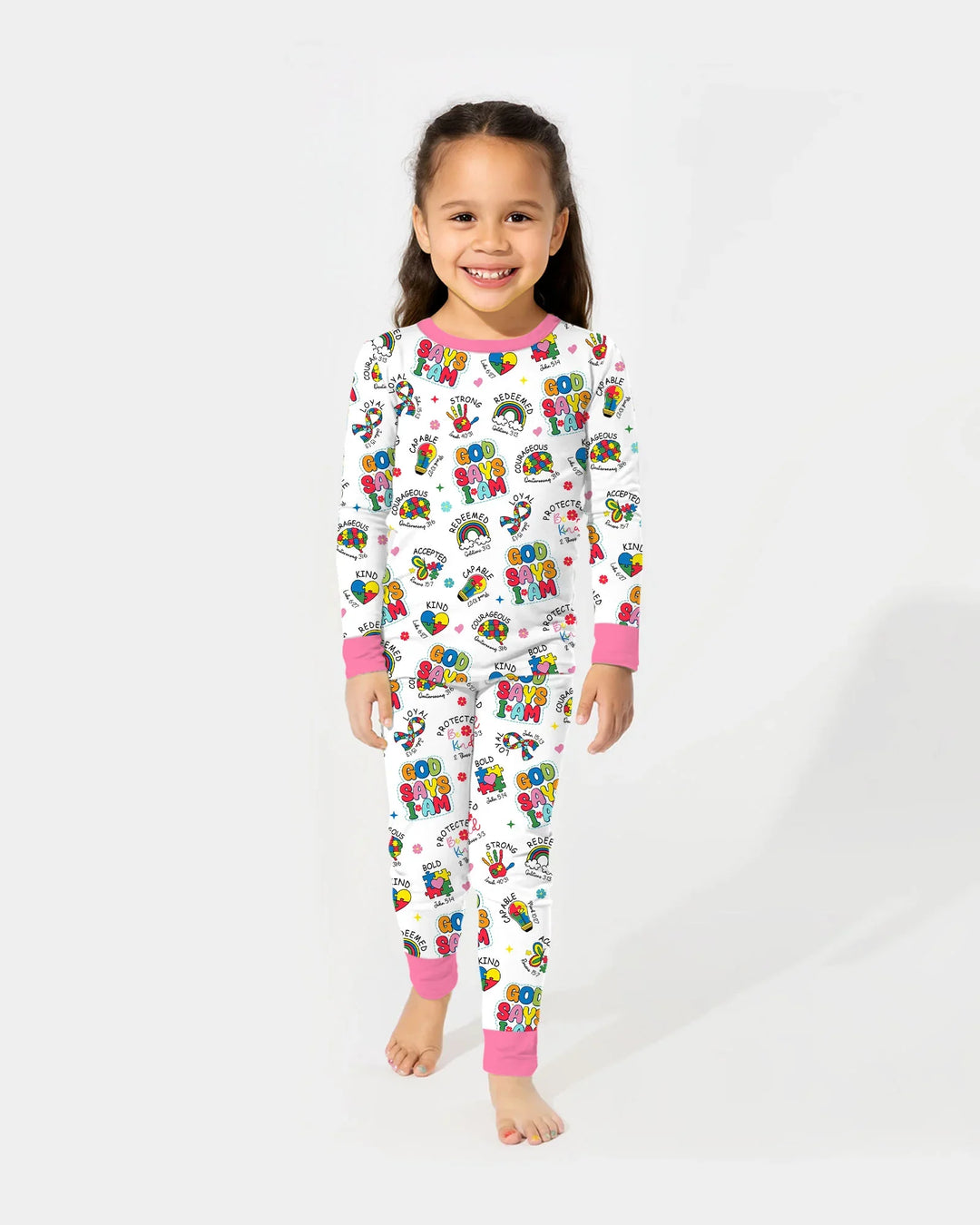God Says I Am Autism Awareness Bamboo Two Piece Long Sleeve Pajama Set