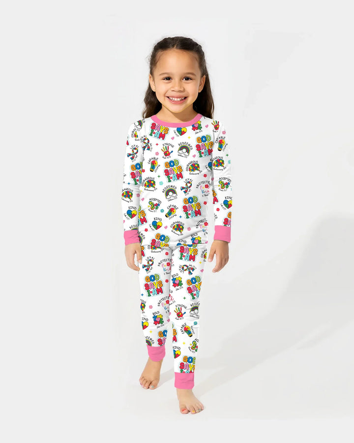 God Says I Am Autism Awareness Bamboo Two Piece Long Sleeve Pajama Set