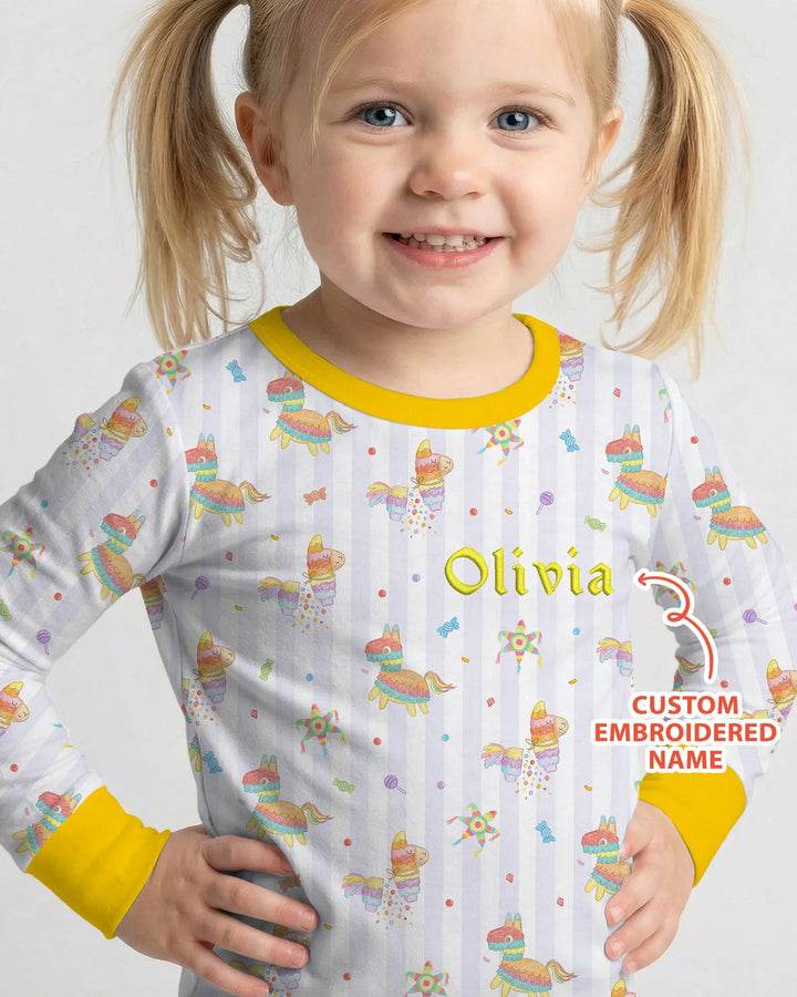 Personalized Embroidered Name Cinco De Mayo Bamboo Two Piece Long Sleeve Pajama Set